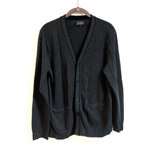Express Men’s V Neck Cotton Cardigan Sweater Gray Black Button Down Medium